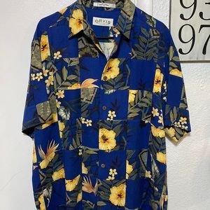 Orvis 100% Silk Hawaiian patchwork buttondown
